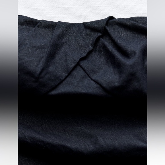 New ZARA Linen Bland Ruched Strapless Midi Dress - Picture 5 of 6